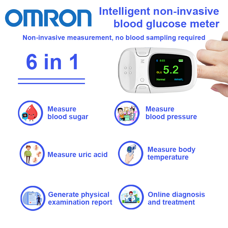 【6 w 1】Nieinwazyjny inteligentny glukometr【nieinwazyjny pomiar glukozy we krwi + pomiar ciśnienia krwi + pomiar kwasu moczowego + pomiar temperatury ciała + generowanie raportu z badania fizykalnego + diagnostyka i leczenie online】