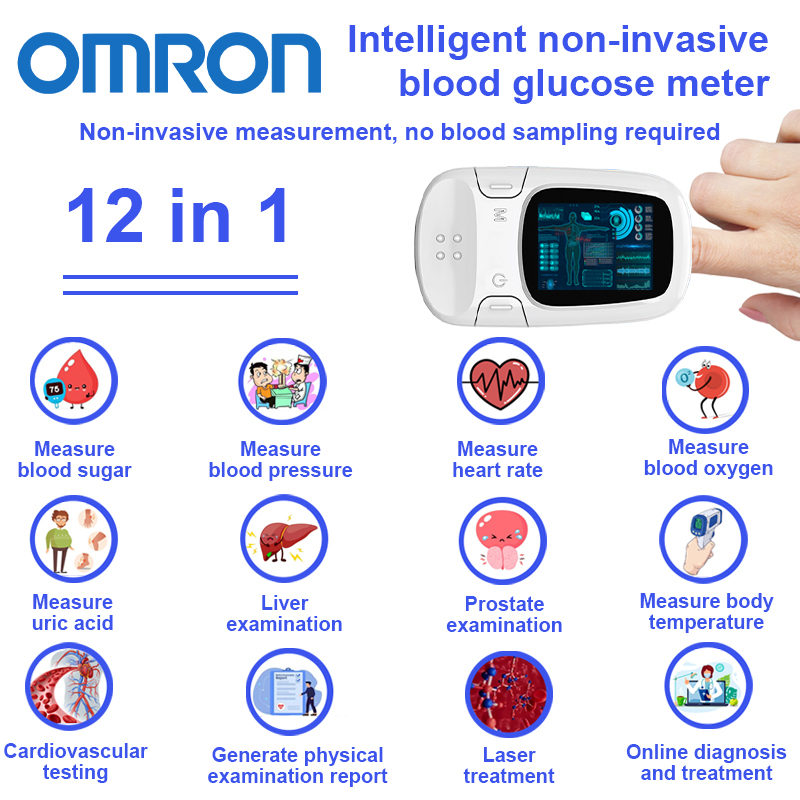 【12 w 1】Nieinwazyjny inteligentny glukometr【nieinwazyjny pomiar poziomu cukru we krwi + pomiar ciśnienia krwi + pomiar kwasu moczowego + pomiar temperatury ciała + generowanie raportu z badania fizykalnego + diagnostyka i leczenie online + badanie czynności wątroby + badanie układu krążenia + pomiar tętna + leczenie laserem + badanie prostaty + pomiar tlenu we krwi】